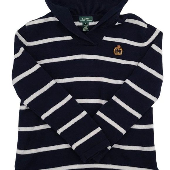 Vintage Ralph Lauren Sweater Heavy Knit 90's Crest Stripe Navy Old Money - Picture 2 of 3